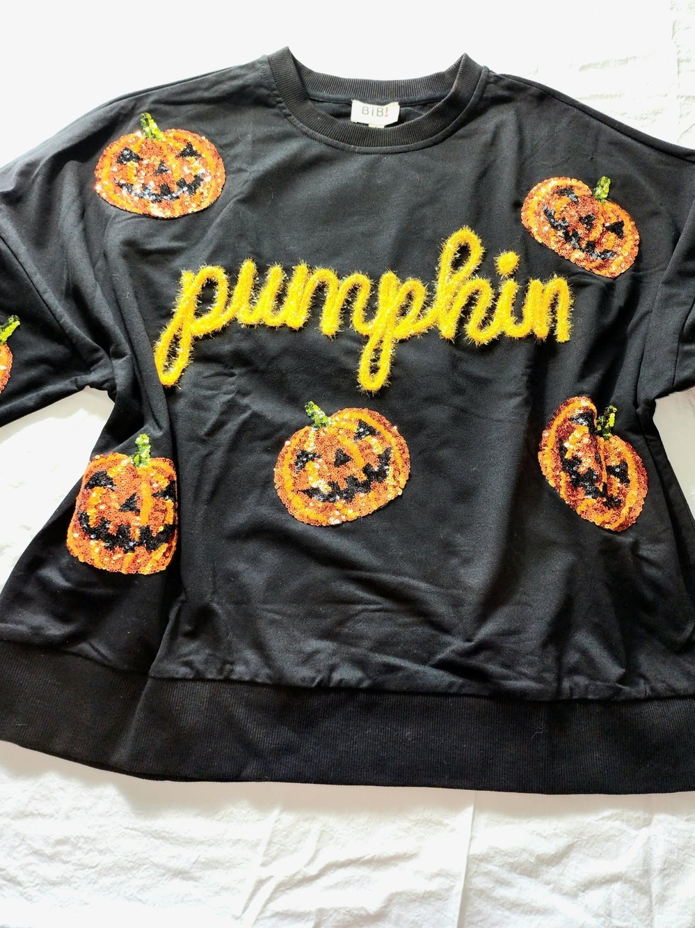 BIBI Black & Orange 'Pumpkin' Sequin Halloween Thin Long Sleeve 🎃 Small - Picture 2 of 11